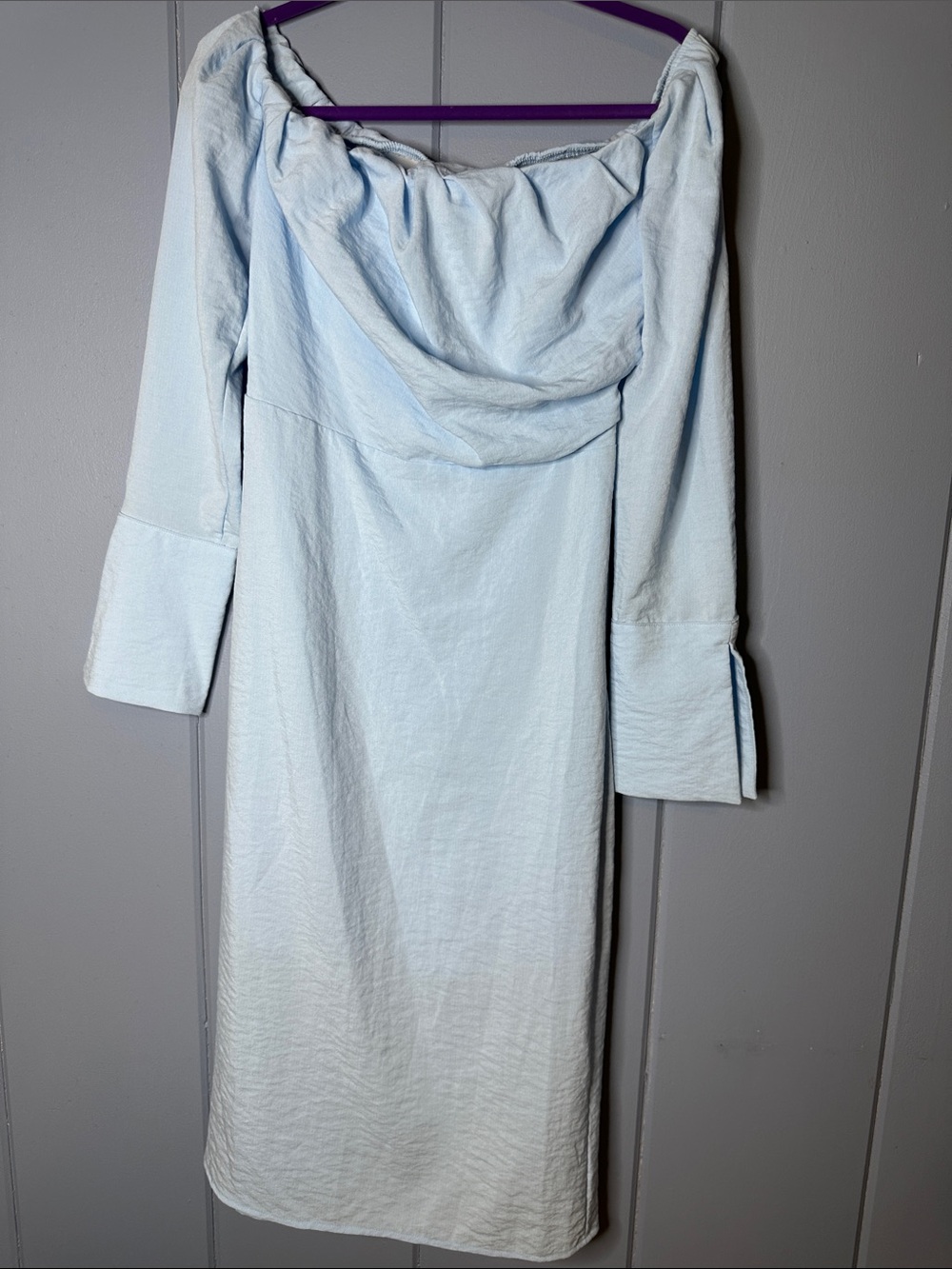 Future Collective Light Blue Long-Sleeve Off-Shoulder Midi Dress